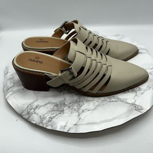 SUSINA Beige Sondro Leather Mule-10M - Picture 1 of 7